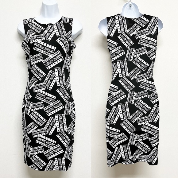Chesley Dresses & Skirts - Chesley Womens 90s Y2K Black White Bold Print Bodycon Sleeveless Mini Dress